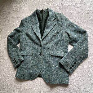 Old Navy Teal Tweed Blazer Medium Textured Workwear Jacket Structured Career Chi